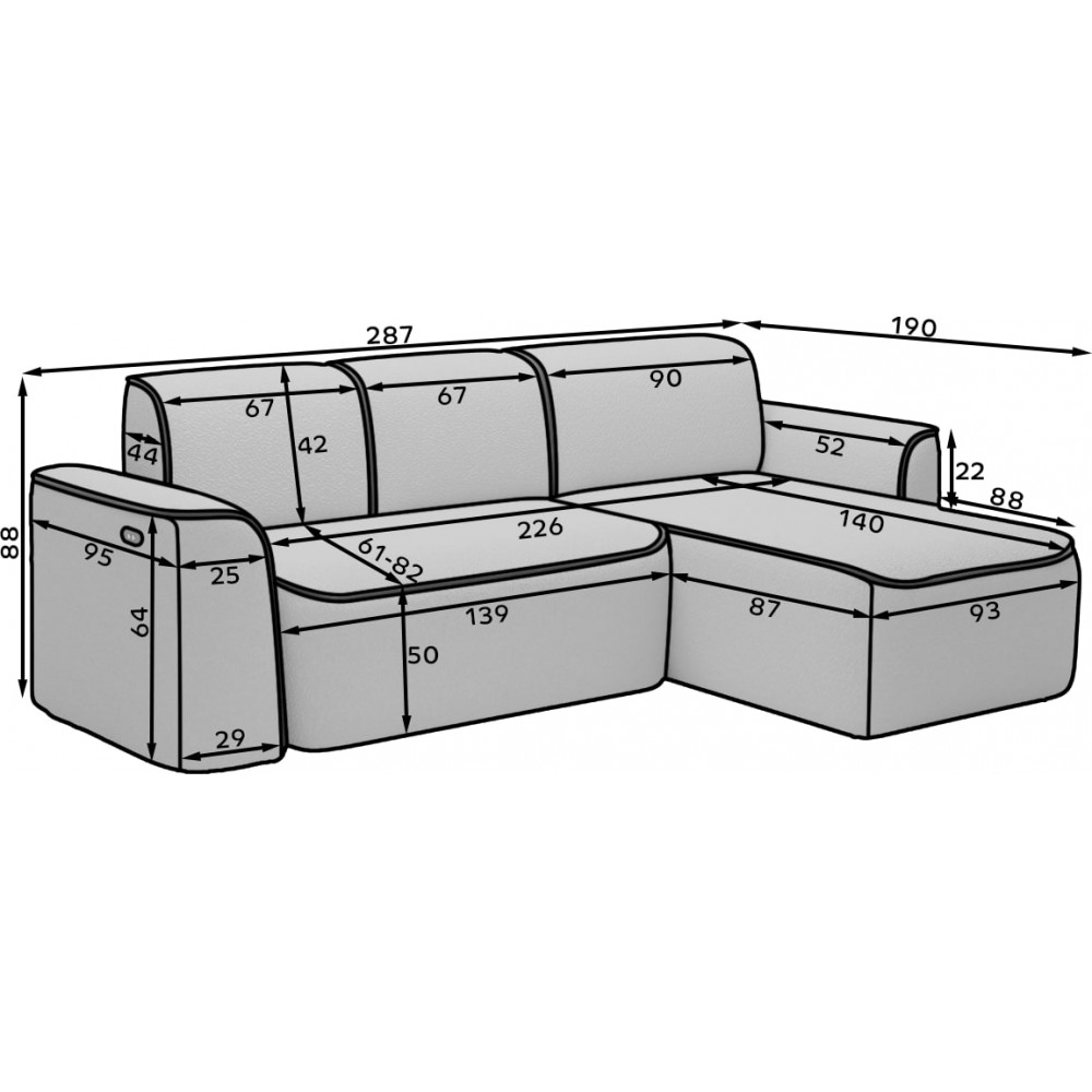 Γωνιακός καναπές Umbert-Prasino-Δεξιά