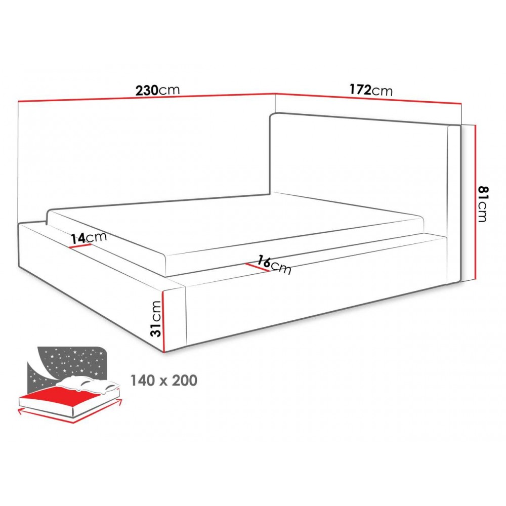 Επενδυμένο κρεβάτι Plexi-Gkri Anoixto-140 x 200