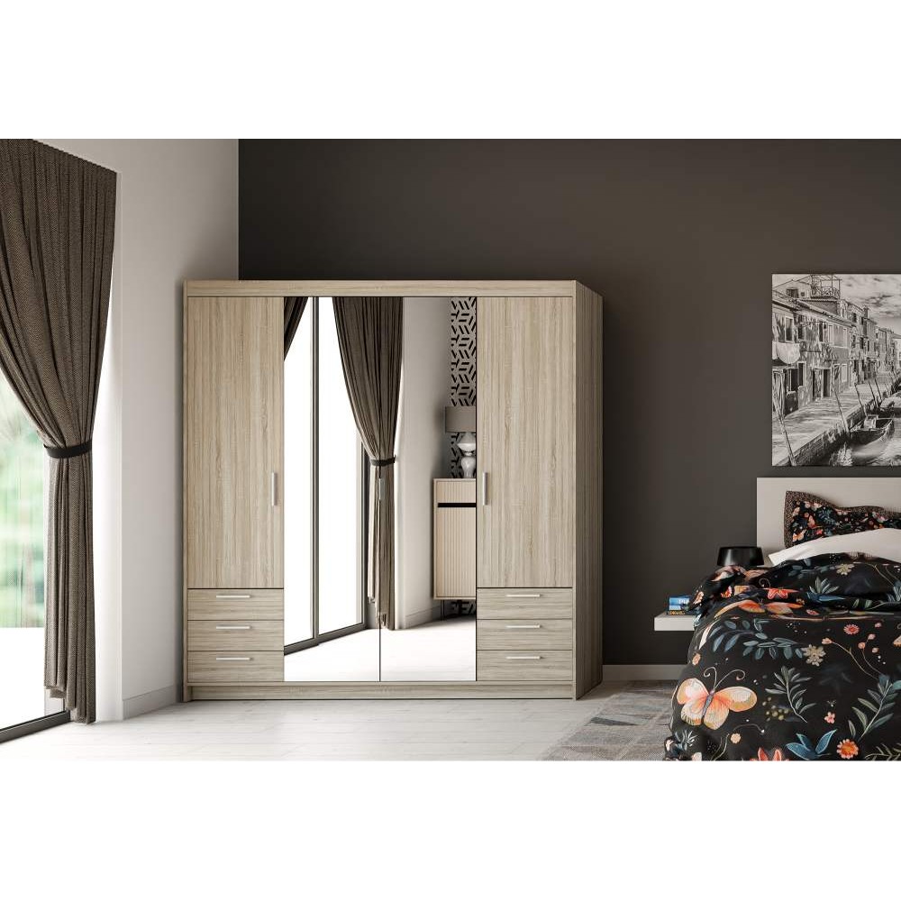 Ντουλάπα Ester 4D6S τετράφυλλη-Sonoma Oak