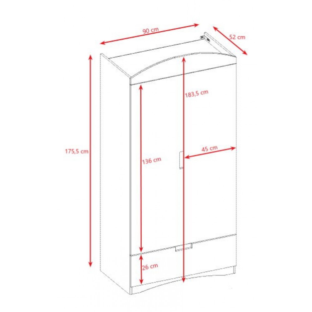 Ντουλάπα Classic δίφυλλη 90x52x175.5