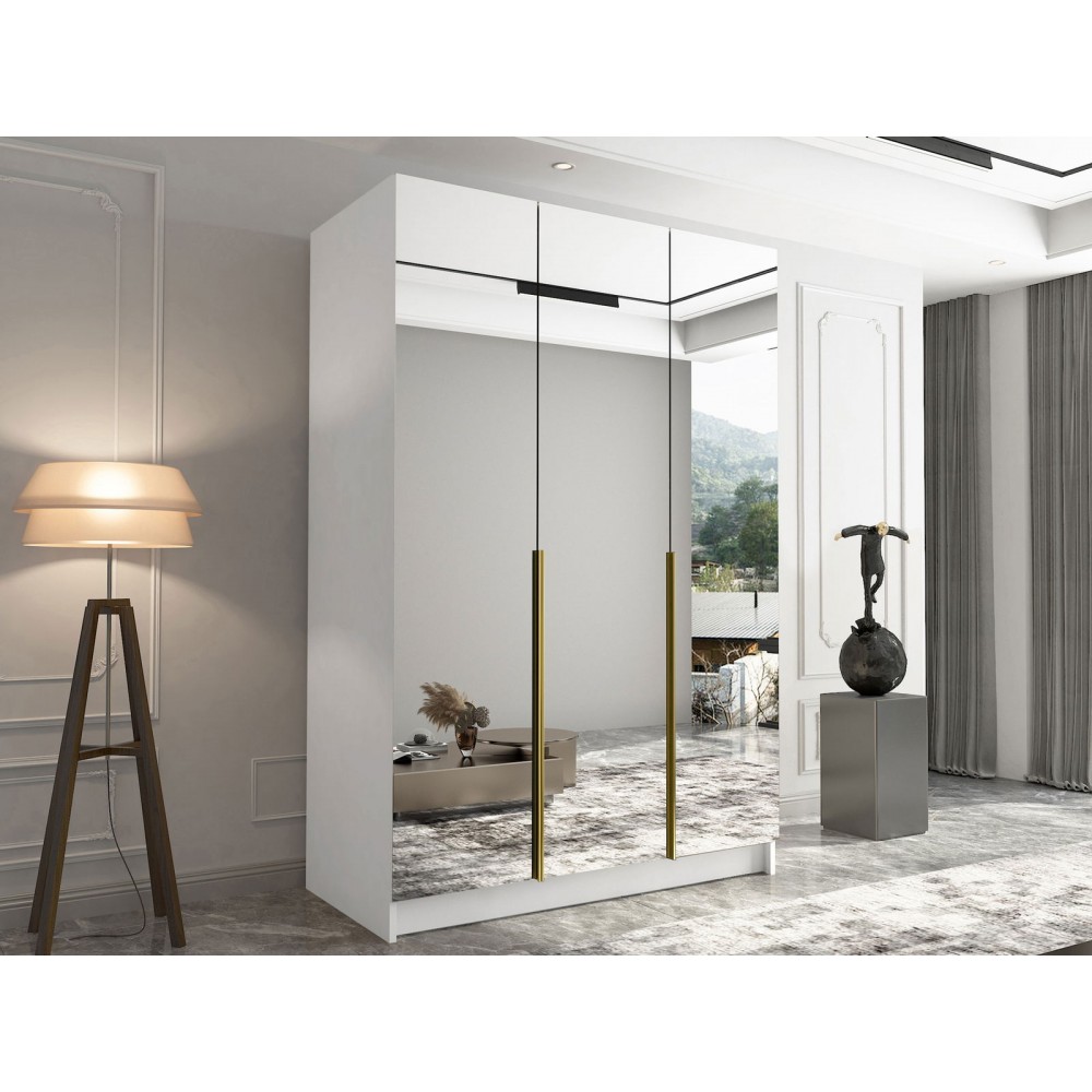 Ντουλάπα Calia III Τρίφυλλη-Leuko-Xriso