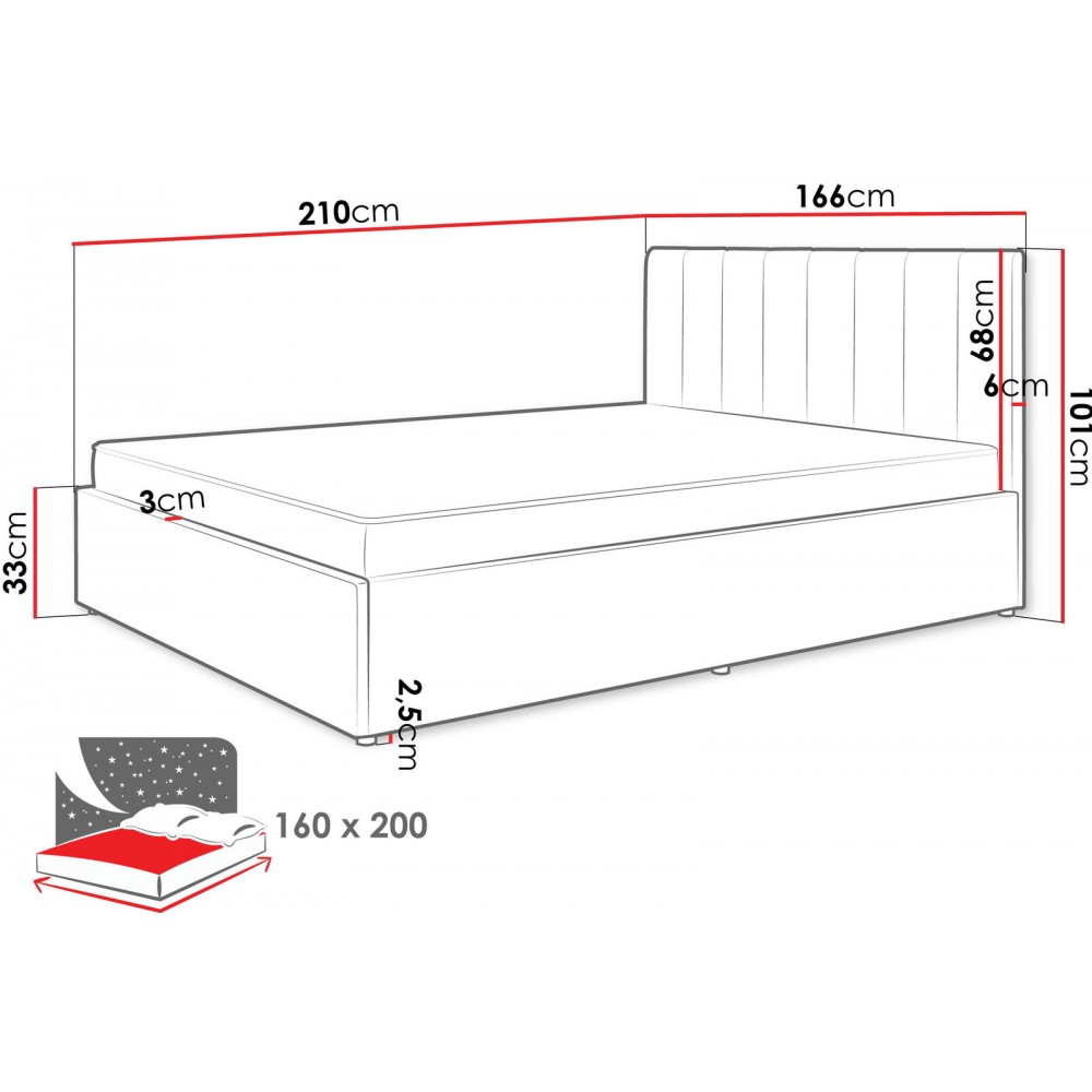 Επενδυμένο Kρεβάτι Mossa-Mpez-160 x 200