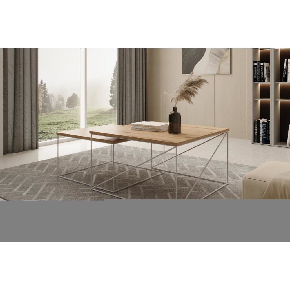 Σετ τραπεζάκια σαλονιού Cilo-Leuko-Kafe 75x75x43