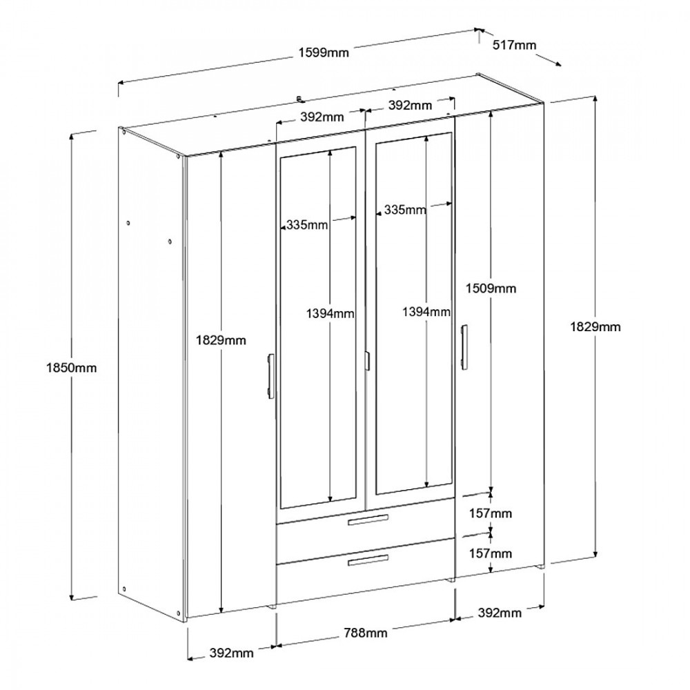 Ντουλάπα Dorm τετράφυλλη με καθρέπτη-Mauro