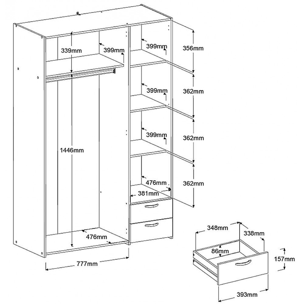 Ντουλάπα Dorm τρίφυλλη με καθρέπτη-Fusiko