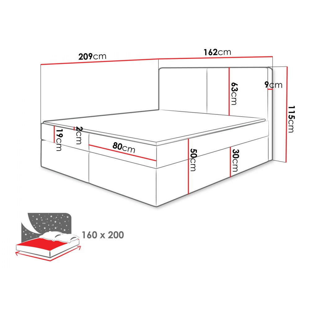 Επενδυμένο κρεβάτι Claire με στρώμα και ανώστρωμα-Mple-160 x 200