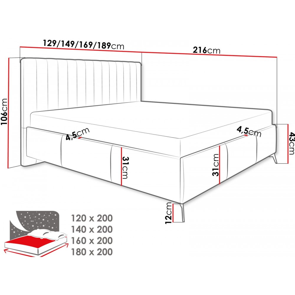 Επενδυμένο κρεβάτι Morris-Mple Skouro-120 x 200