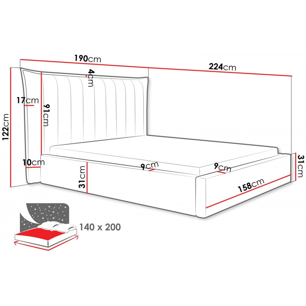 Επενδυμένο κρεβάτι Lilkus-Mple Skouro-140 x 200
