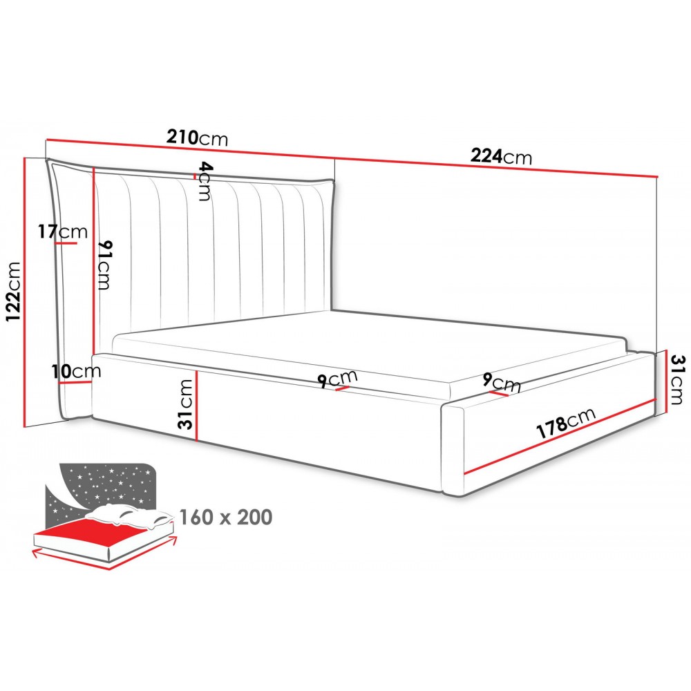 Επενδυμένο κρεβάτι Lilkus-Mauro-160 x 200