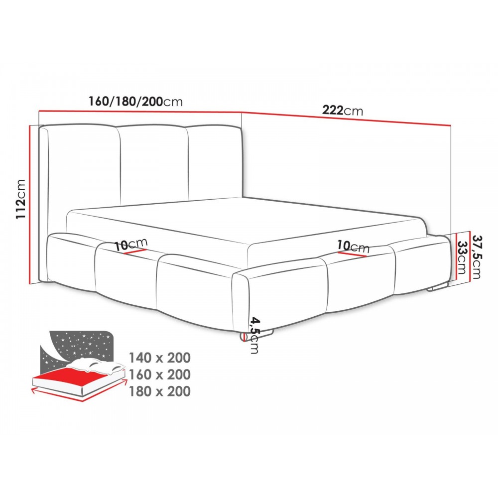 Επενδυμένο κρεβάτι Olweria-Leuko - Mpez-140 x 200