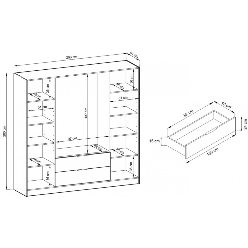 Ντουλάπα Nelly II τετράφυλλη-Gkri Skouro