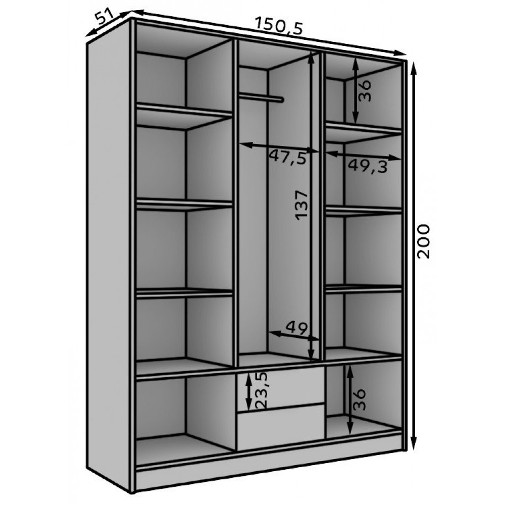 Ντουλάπα Niriam τρίφυλλη 150.5x51x200