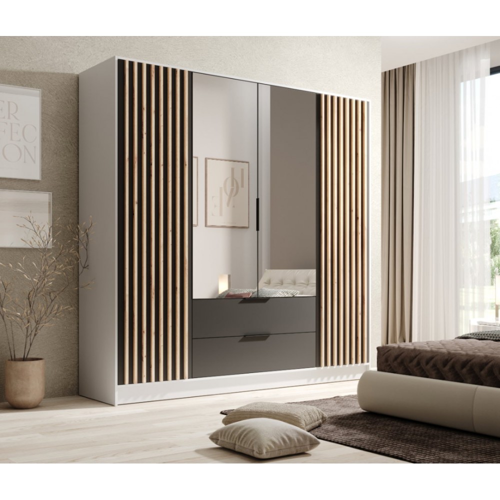 Ντουλάπα Niriam τετράφυλλη-Leuko-Mauro 200x51x200