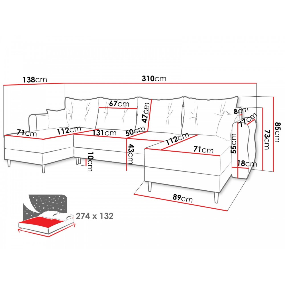 Γωνιακός Καναπές Zako U-Mauro