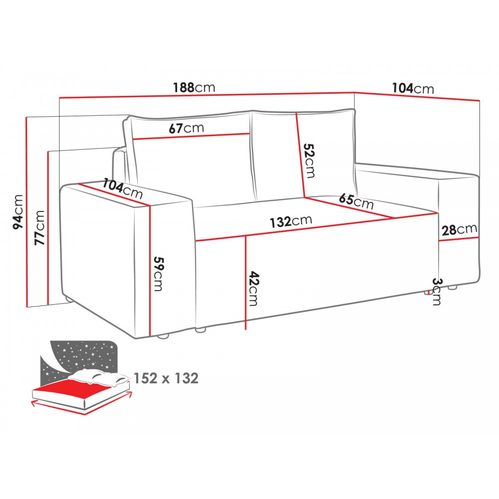 Καναπές - κρεβάτι Malaga II διθέσιος-Gkri Skouro