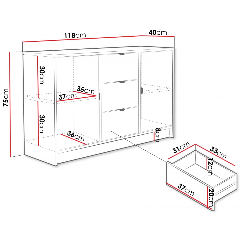 Συρταριέρα Tireno 2D3SZ-Mpez 118x40x75