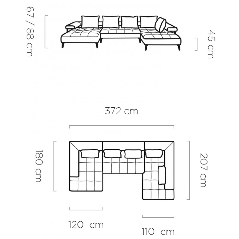 Γωνιακός καναπές Model Plus 372x207x67