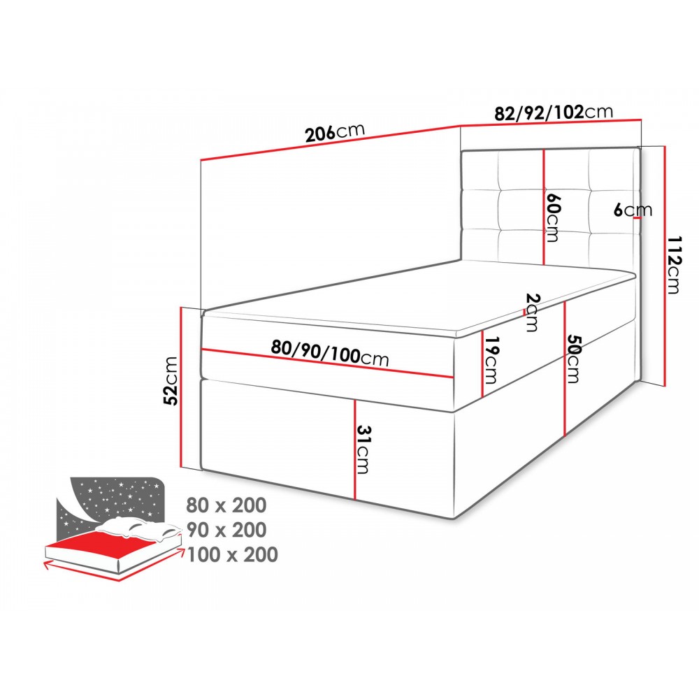 Επενδυμένο κρεβάτι Cineplex-Gkri Skouro-90 x 200