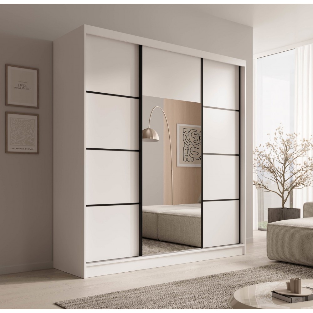Ντουλάπα Kalli 200 συρόμενη-Leuko-Mauro 200x61x215