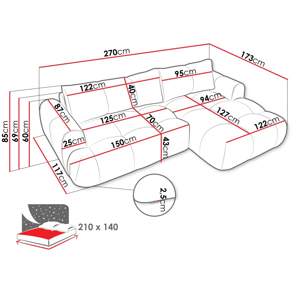Γωνιακός καναπές Mitto-Krem-Δεξιά