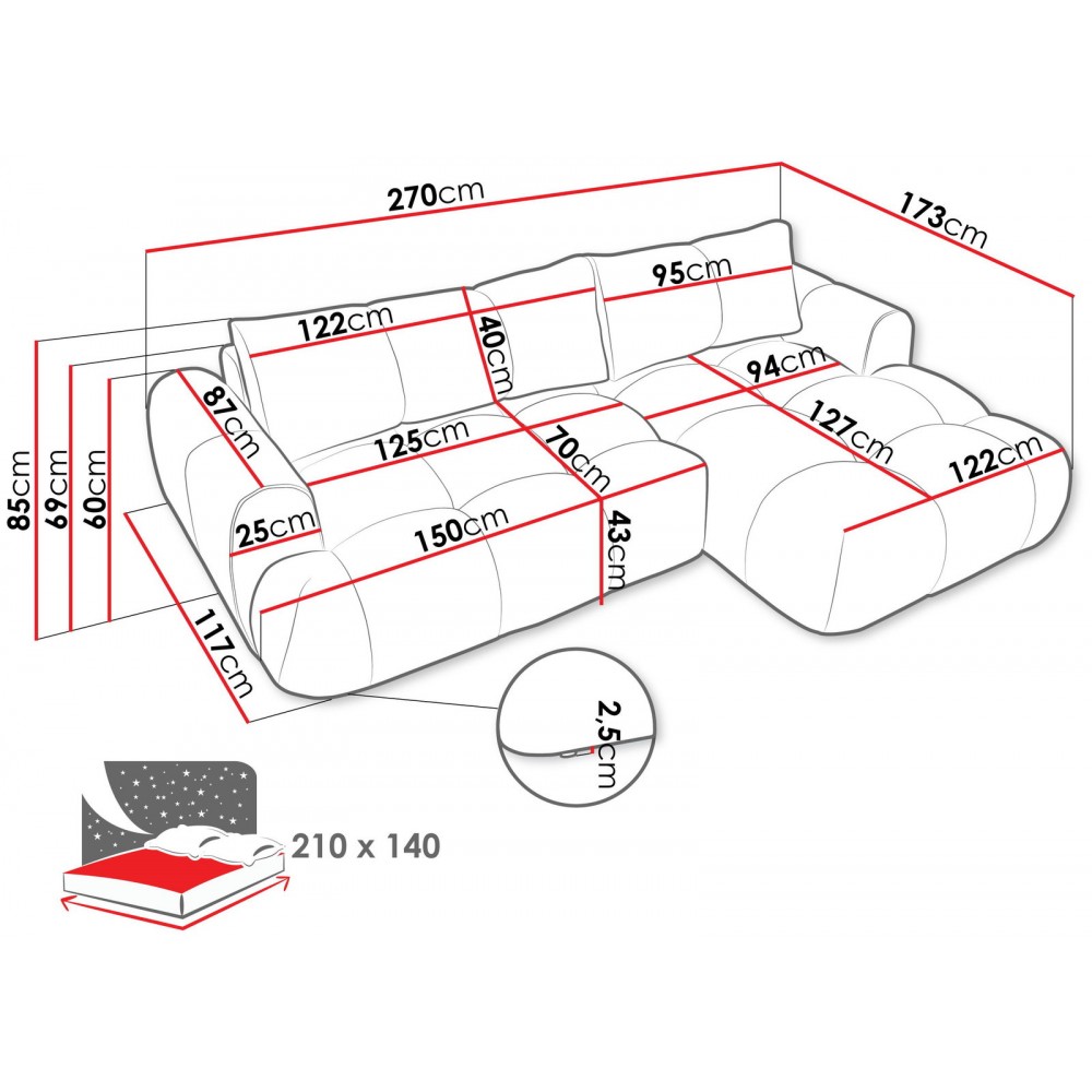 Γωνιακός καναπές Mitto 270x173x85
