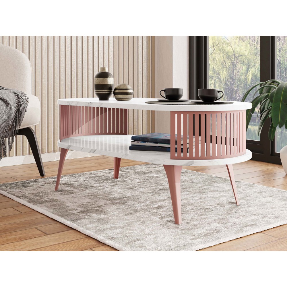 Τραπεζάκι σαλονιού Roenni Ember ΙΙ-Leuko Marmaro