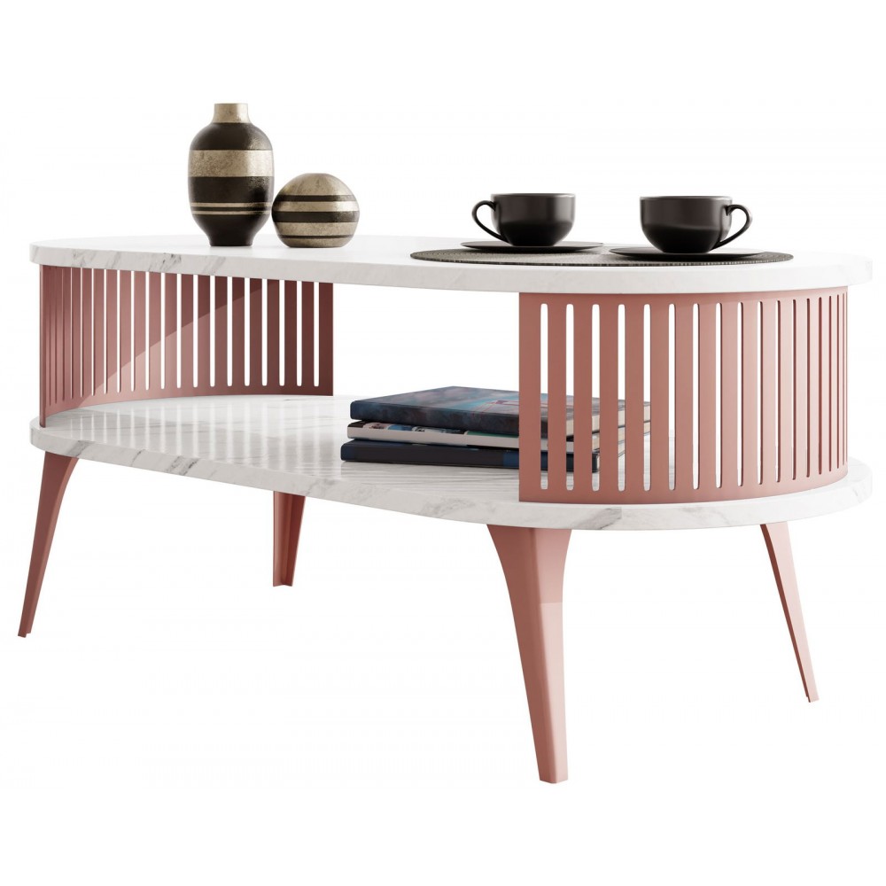 Τραπεζάκι σαλονιού Roenni Ember ΙΙ-Leuko Marmaro