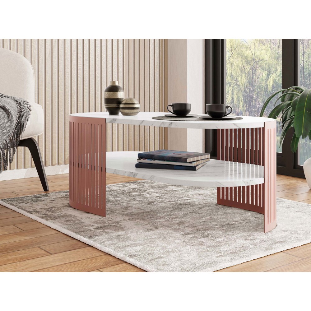 Τραπεζάκι σαλονιού Fikoli Ember II-Leuko Marmaro