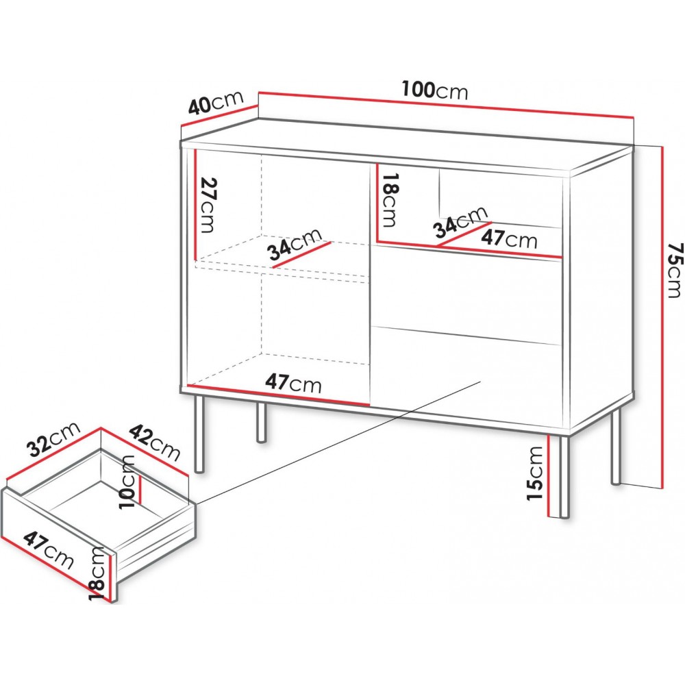 Μπουφές Tresse 1D2S-Prasino Skouro