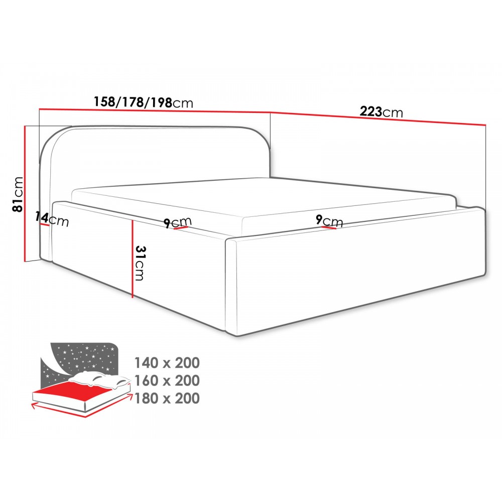 Επενδυμένο κρεβάτι Deisin-Leuko-160 x 200