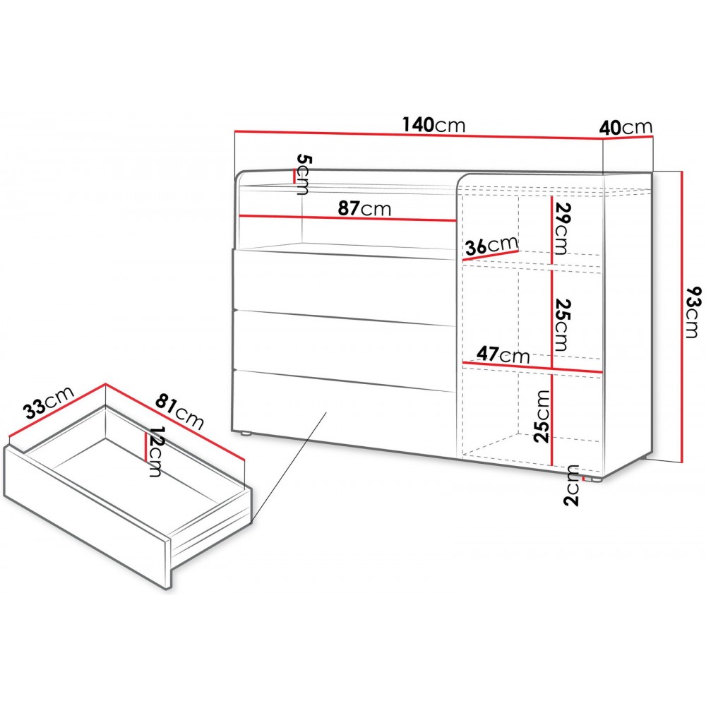 Συρταριέρα Yuki 1D 3S plus 140x40x93