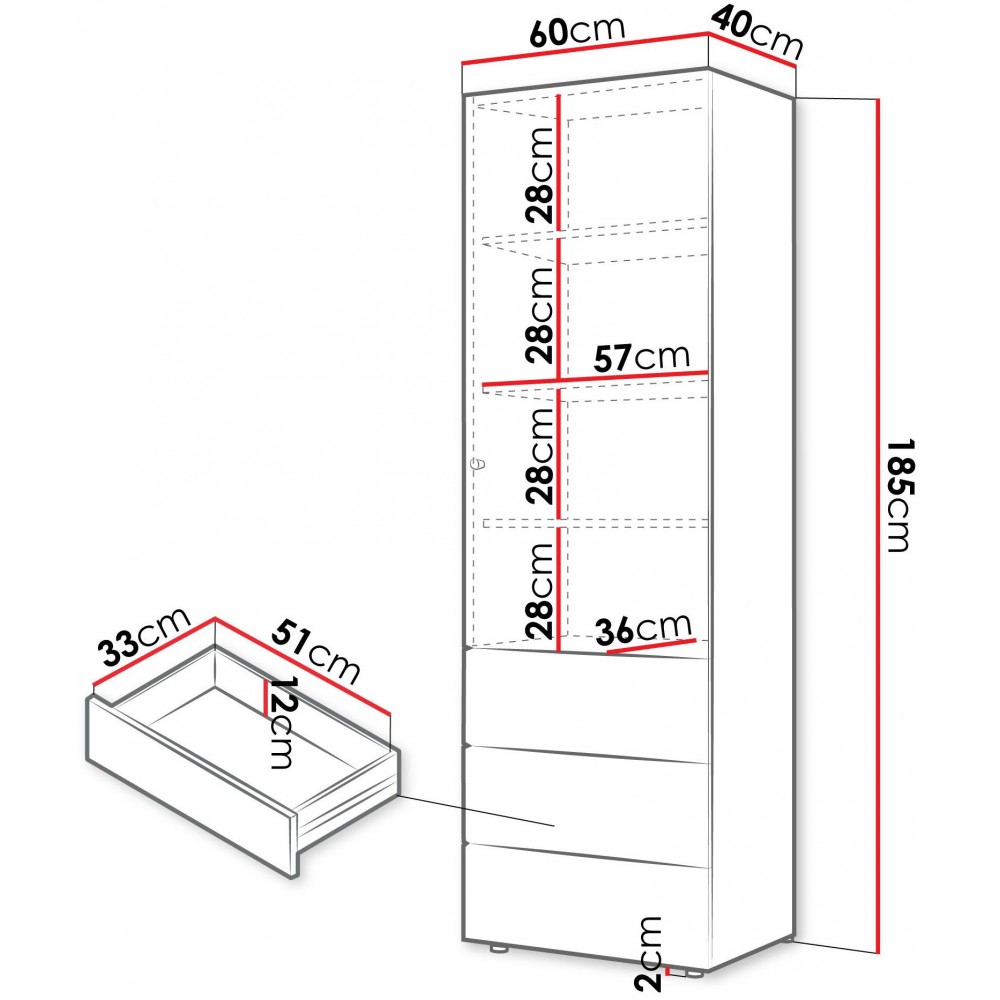 Ντουλάπα Yuki μονόφυλλη 60x40x185
