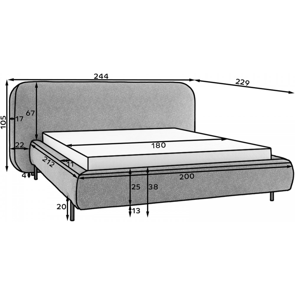 Επενδυμένο κρεβάτι Prius-180 x 200-Leuko