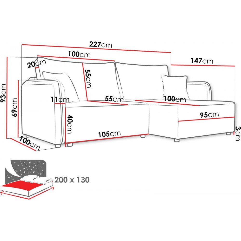 Γωνιακός καναπές Melody-Gkri-Δεξιά