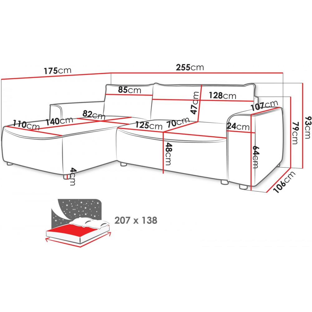 Γωνιακός καναπές Beliza 255x175x93