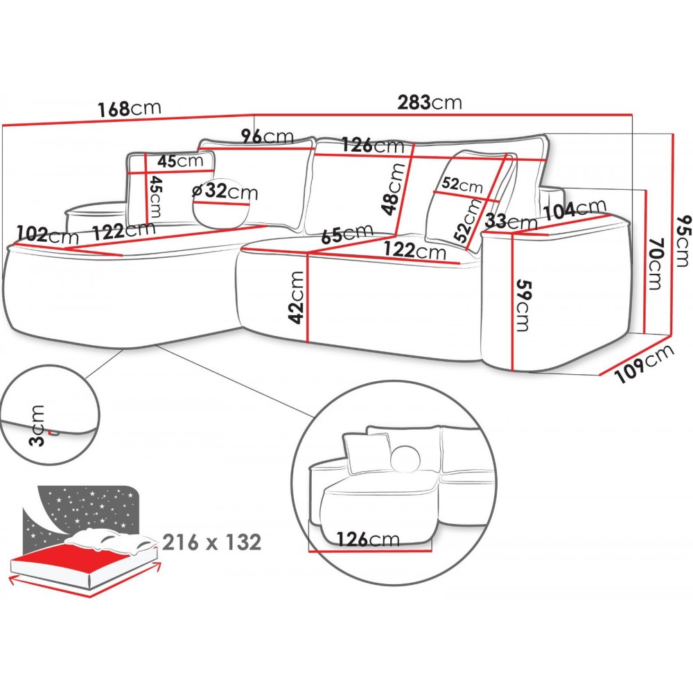 Γωνιακός καναπές Sandby-Gkri Anoixto
