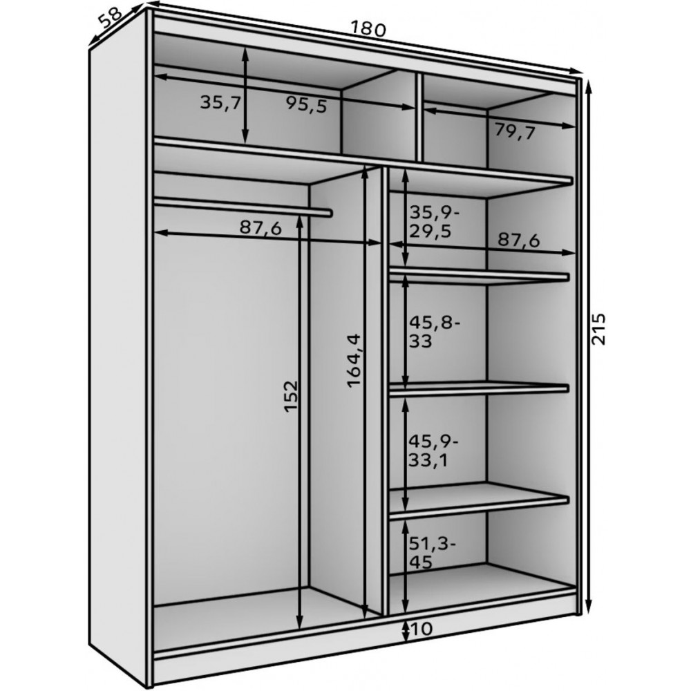 Ντουλάπα Shelvia 180 συρόμενη -Leuko 180x58x215