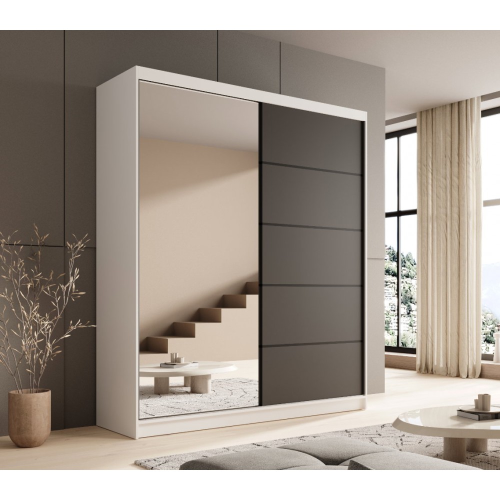 Ντουλάπα Shelvia 180 συρόμενη -Leuko-Mauro 180x58x215