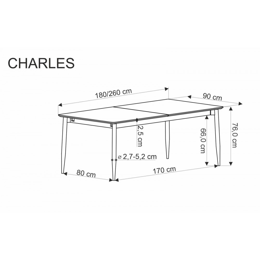Επεκτεινόμενο τραπέζι Charlie 180x90x76