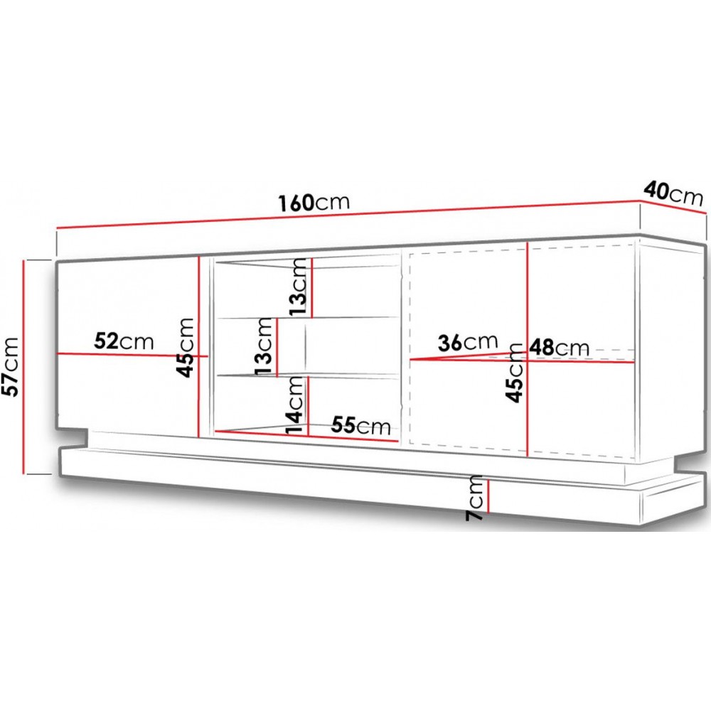 Έπιπλο τηλεόρασης Qiu με LED-Leuko-Μήκος: 160 εκ.