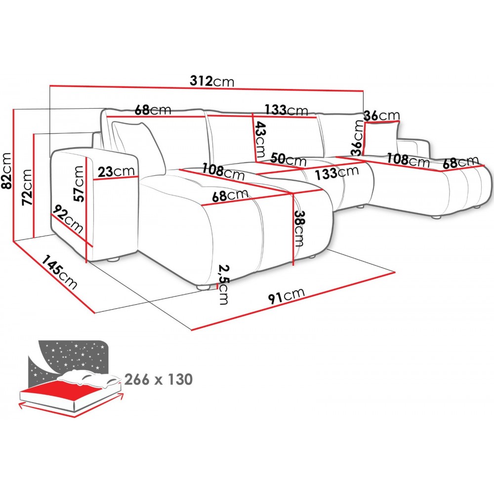 Γωνιακός καναπές Furyn U-Gkri