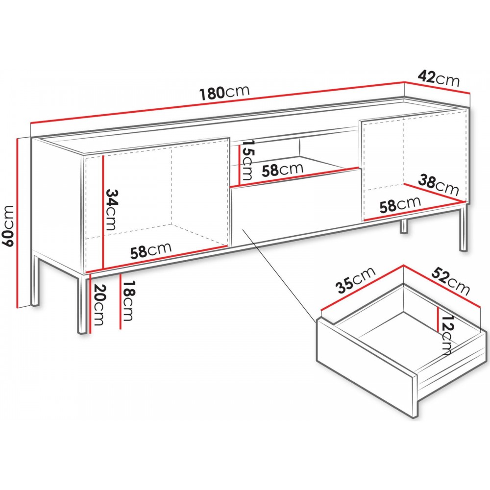 Έπιπλο τηλεόρασης Como 2D1SZ-Fusiko-Mavro