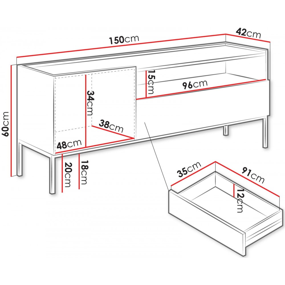 Έπιπλο τηλεόρασης Como 1D1SZ-Fusiko-Mavro