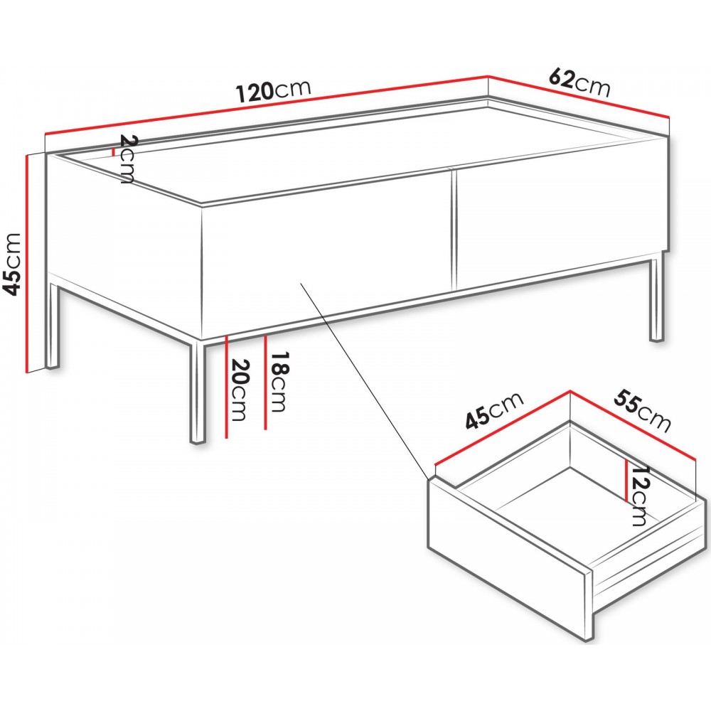 Τραπεζάκι σαλονιού Como 2SZ 120x62x45