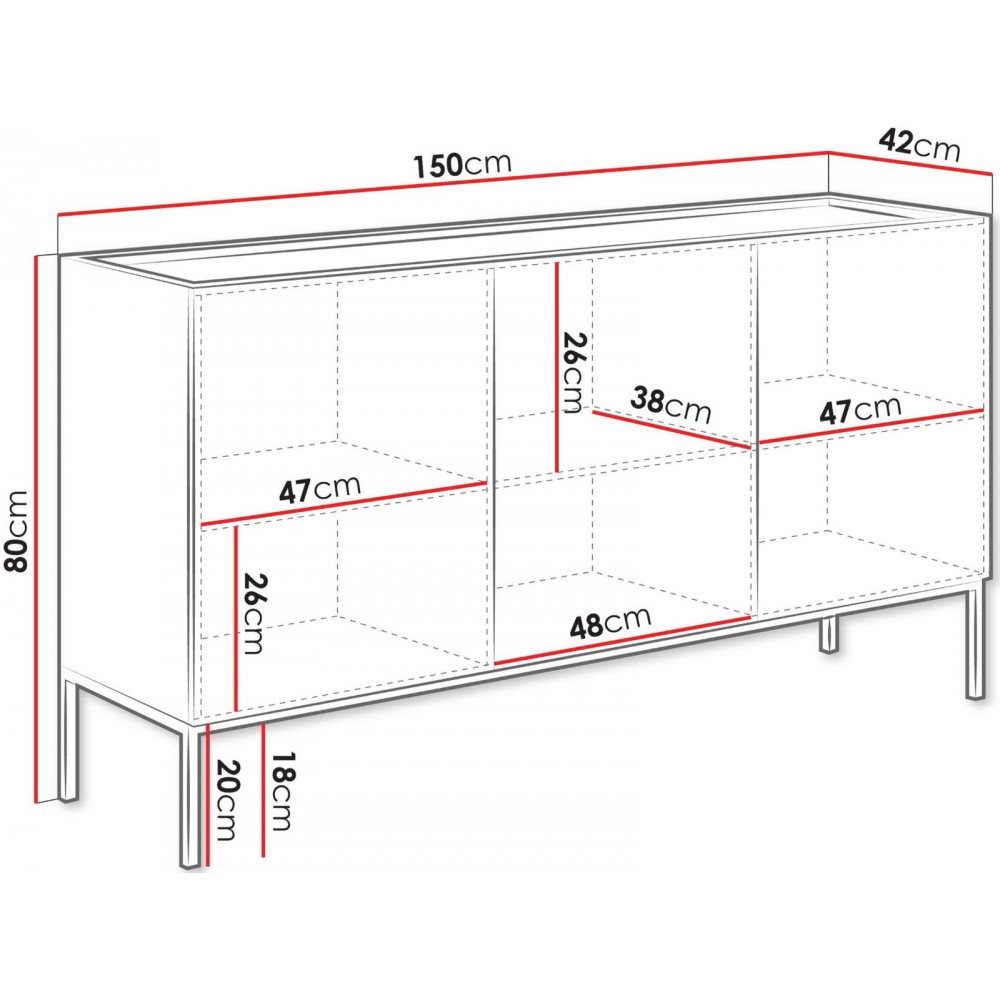 Μπουφές Como 150 3D-Fusiko-Mavro