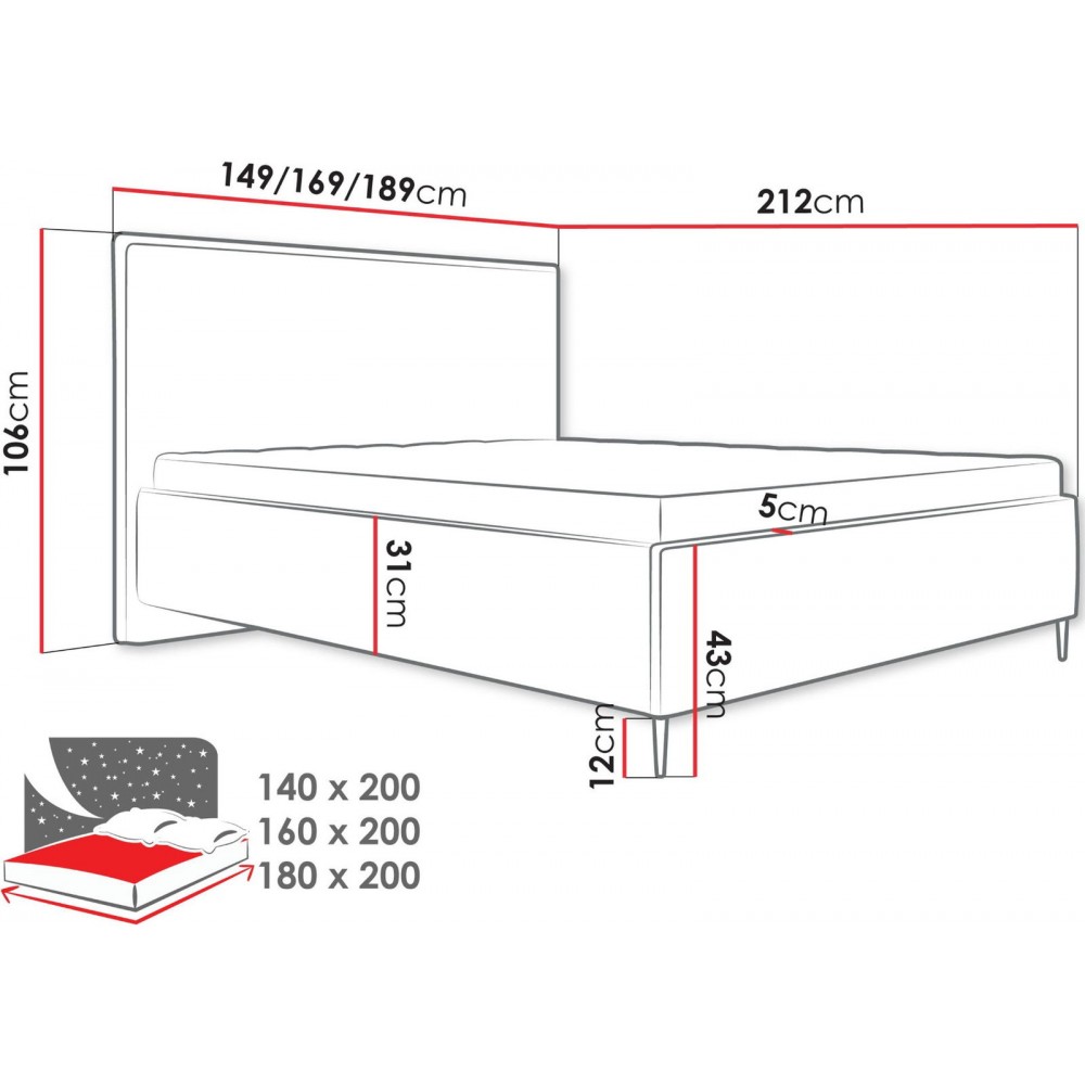 Επενδυμένο κρεβάτι Puretta-Ekrou-160 x 200