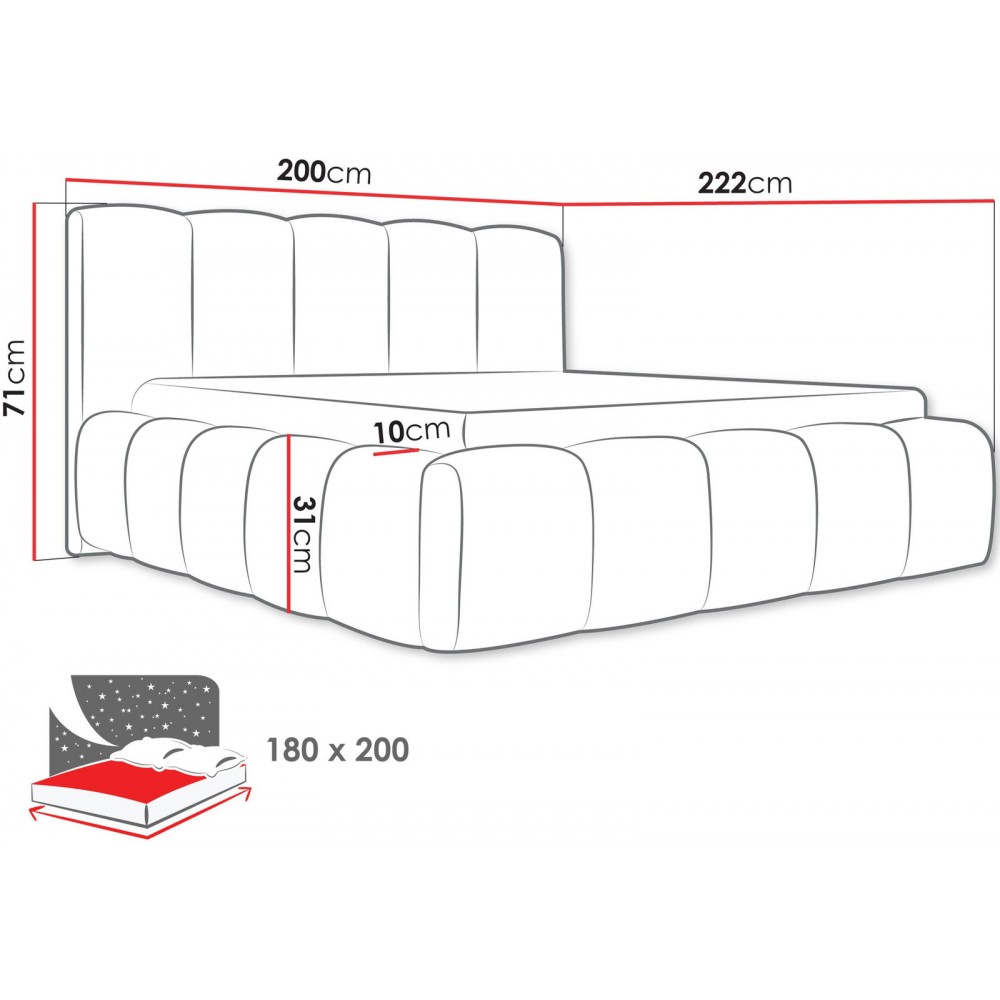 Επενδυμένο κρεβάτι Kevson-Leuko-180 x 200