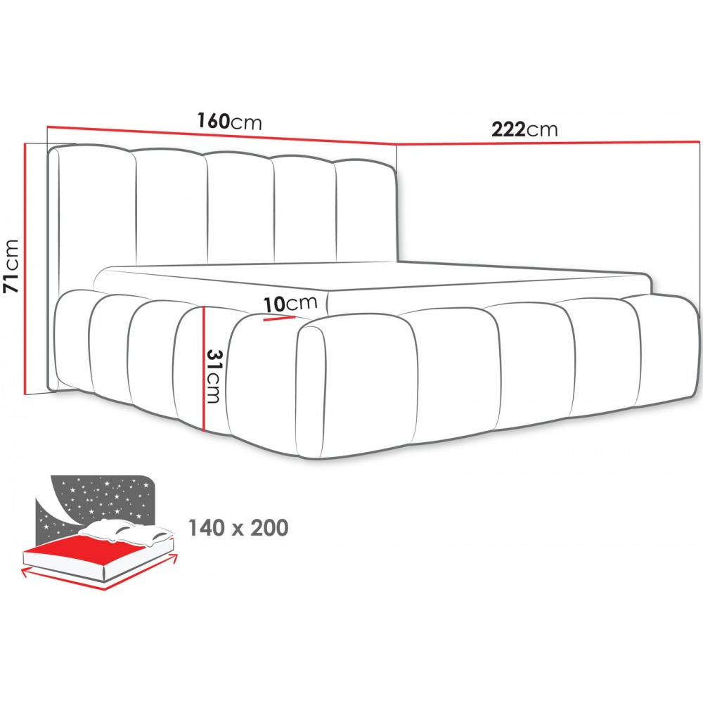 Επενδυμένο κρεβάτι Kevson-Gkri-140 x 200