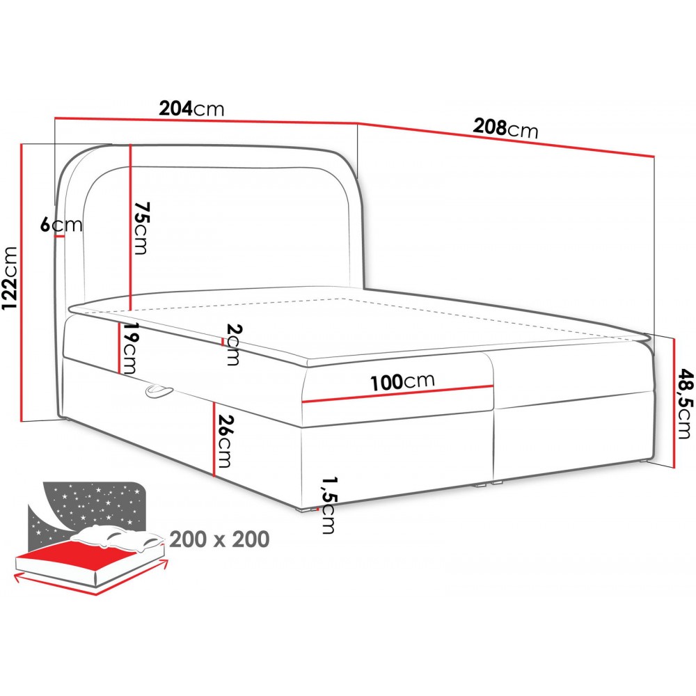 Επενδυμένο κρεβάτι Bonito-Ekrou-200 x 200