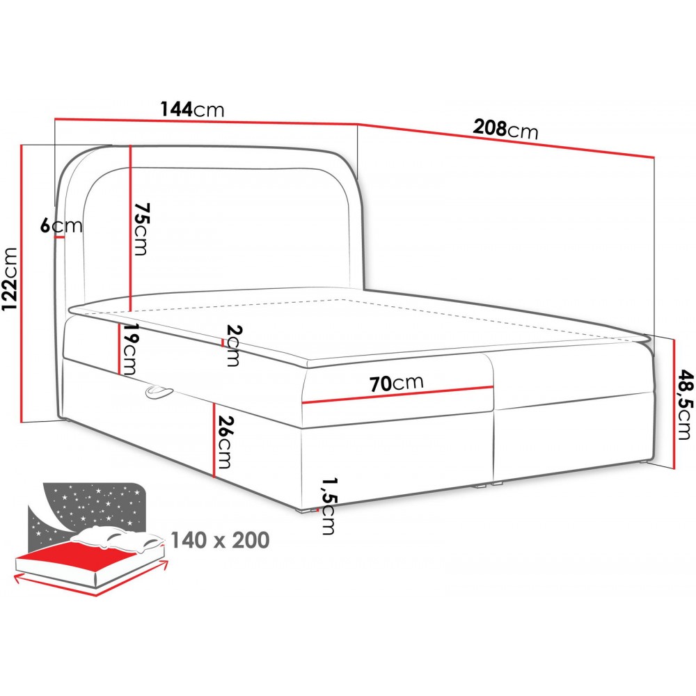Επενδυμένο κρεβάτι Bonito-Beige-140 x 200